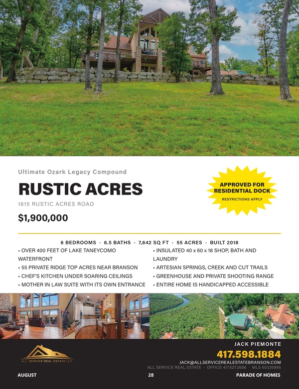 A full-page real estate layout with a large exterior photograph, property details, and a supporting image strip.